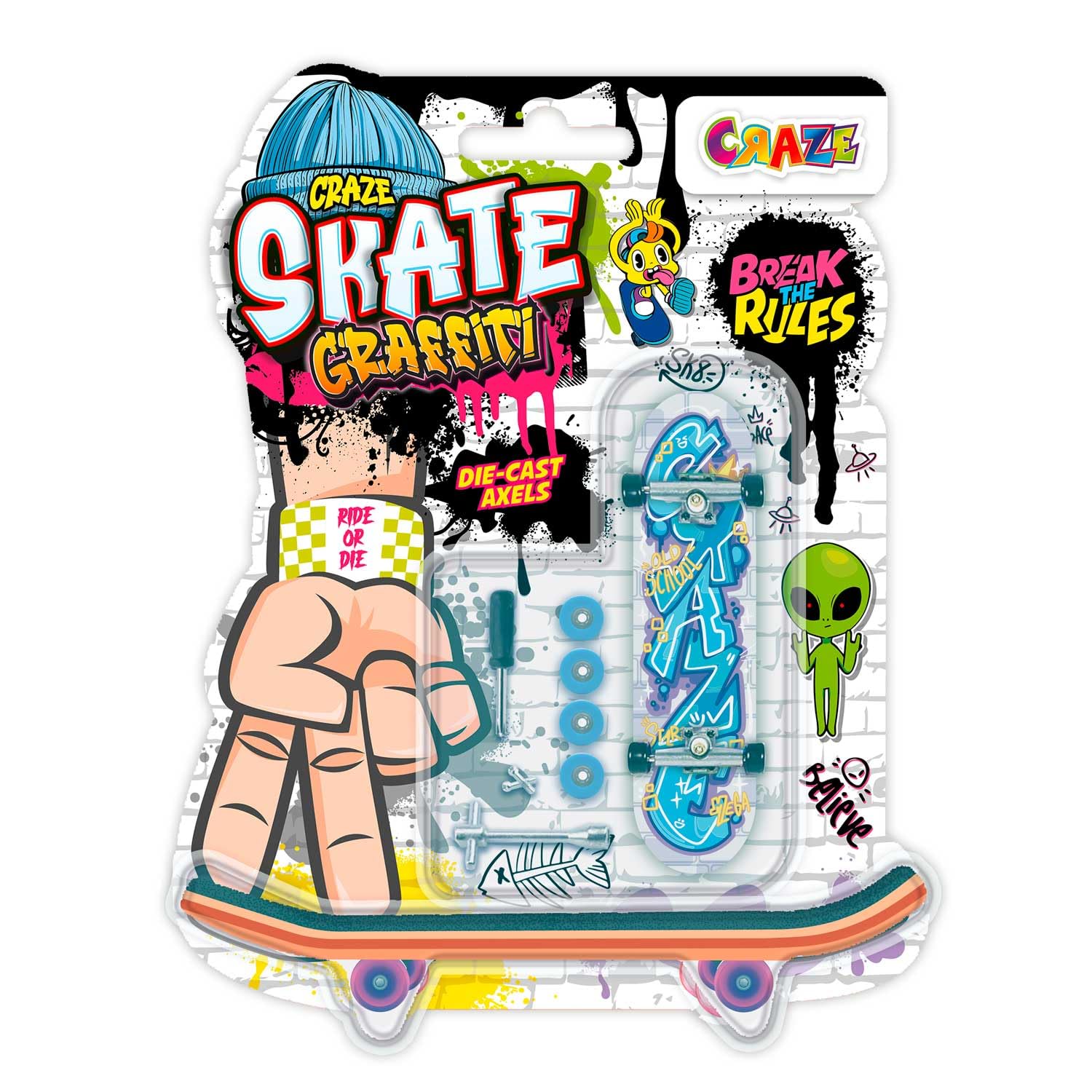 CRAZE SKATE Fingerboard Set Graffiti Edition Pack of 4  Street Art Finger Boards with Mini Skateboards for Kids Finger Play, boys party favours