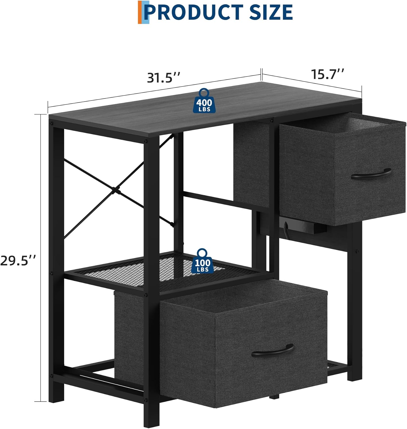 20-29 Gallon Fish Tank Stand with Power Outlets, Heavy Duty Metal and Wood Aquarium Stand with 2 Drawer and Sturdy Legs