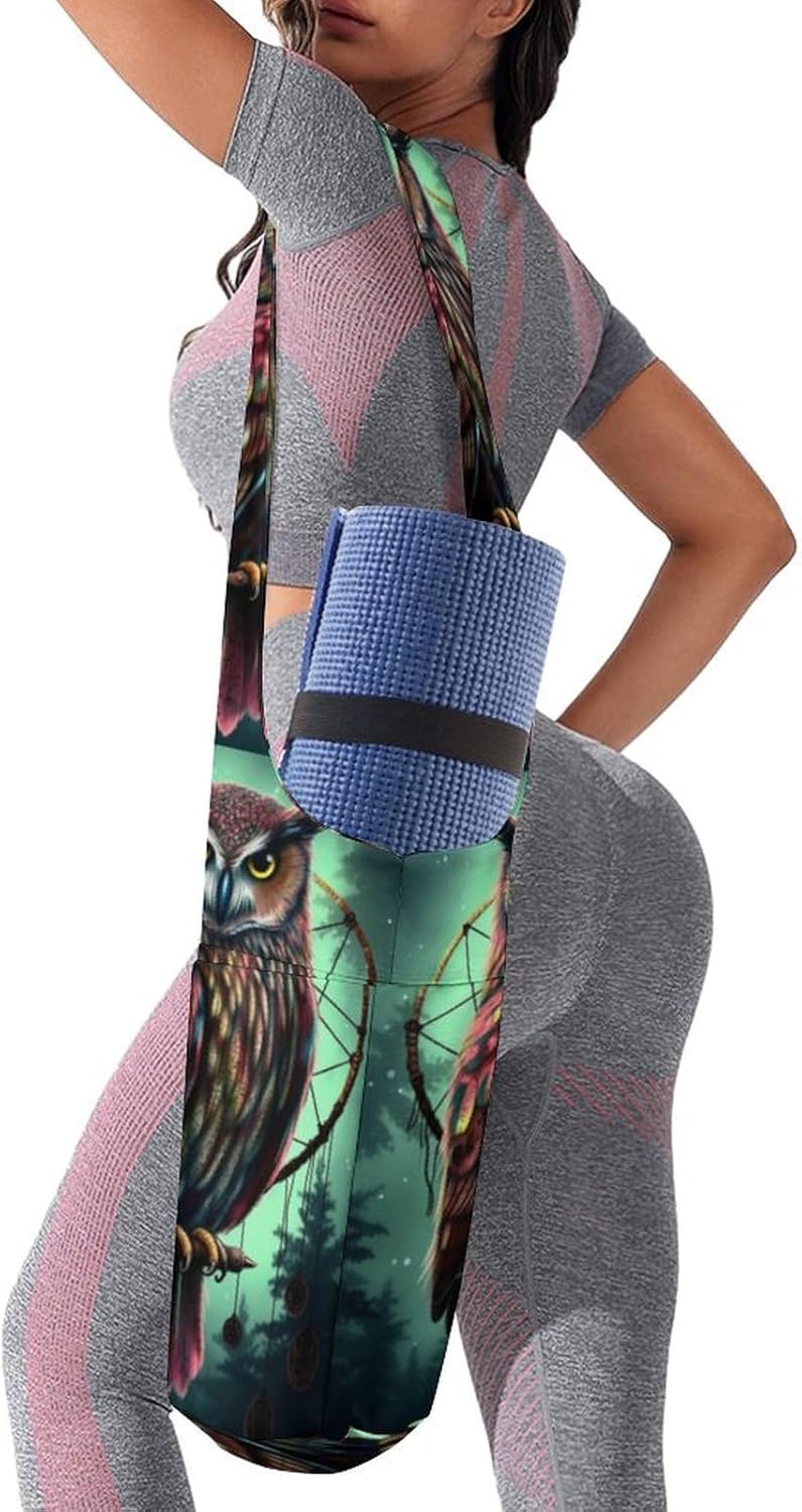 Canvas Yoga Bag,Owl Printed Yoga Mat Handbag,Portable Yoga Mat Bag Large Capacity Gym Bag for Men Women Pilates Beach Travel