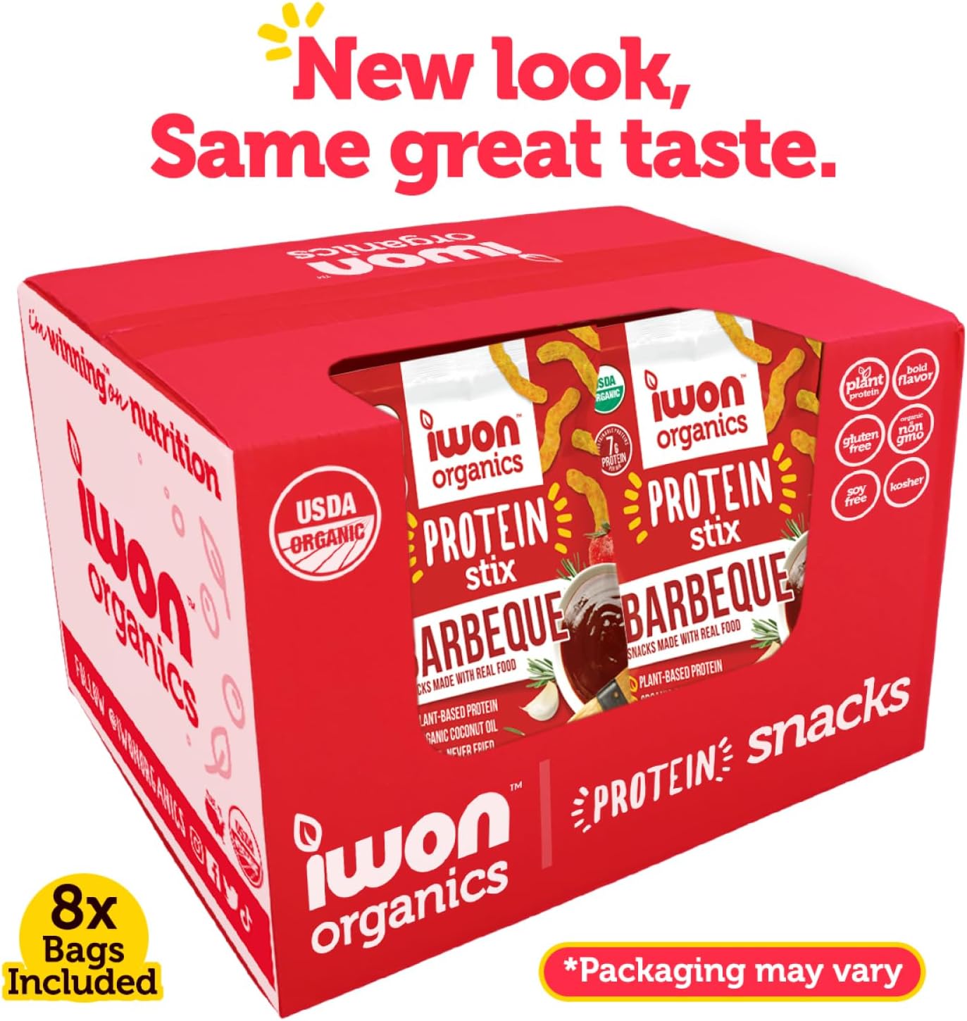 IWON Organics Mesquite BBQ Flavor Snack Stix, High Protein and Organic Healthy Snacks, 8 Bags, 1.5 Ounce