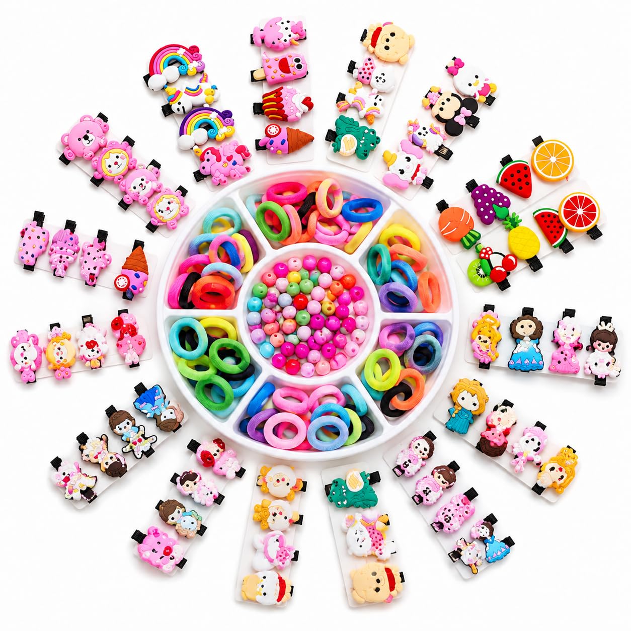 Snowpearl 50 Pieces Hair Accessories Combo - Mini Hair Beads Claw | Cartoon Hair Clips | Mini Rubber Band - Multicolor for Women & Girls