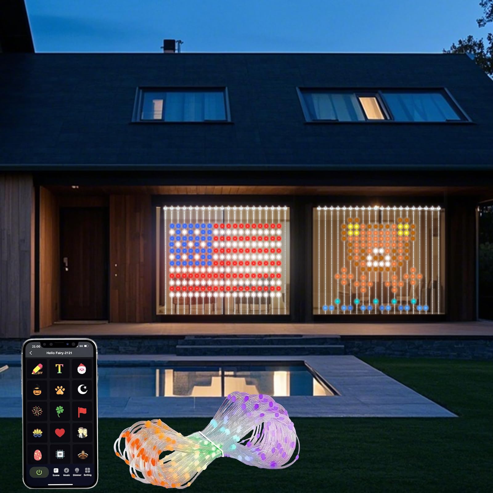 Smart LED Vorhanglicht, App-steuerbar mit 400 LEDs, RGB Farbwechsel & Dynamische DIY-Muster, IP65 Wasserdicht, Für Weihnachten, Party, Hochzeit, Schlafzimmer.（2x2M）