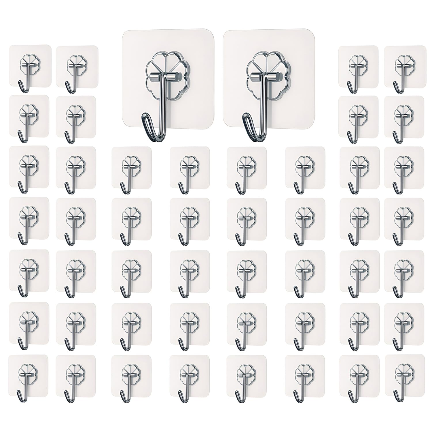 DALUCI Self Adhesive Wall Hooks - 50 Pcs Heavy Duty Wall Hooks for Hanging | Nail Free Sticky Hooks for Wall Heavy Items Without Drilling, Transparent Wall Hanger Hook (Flower Hook, 50)