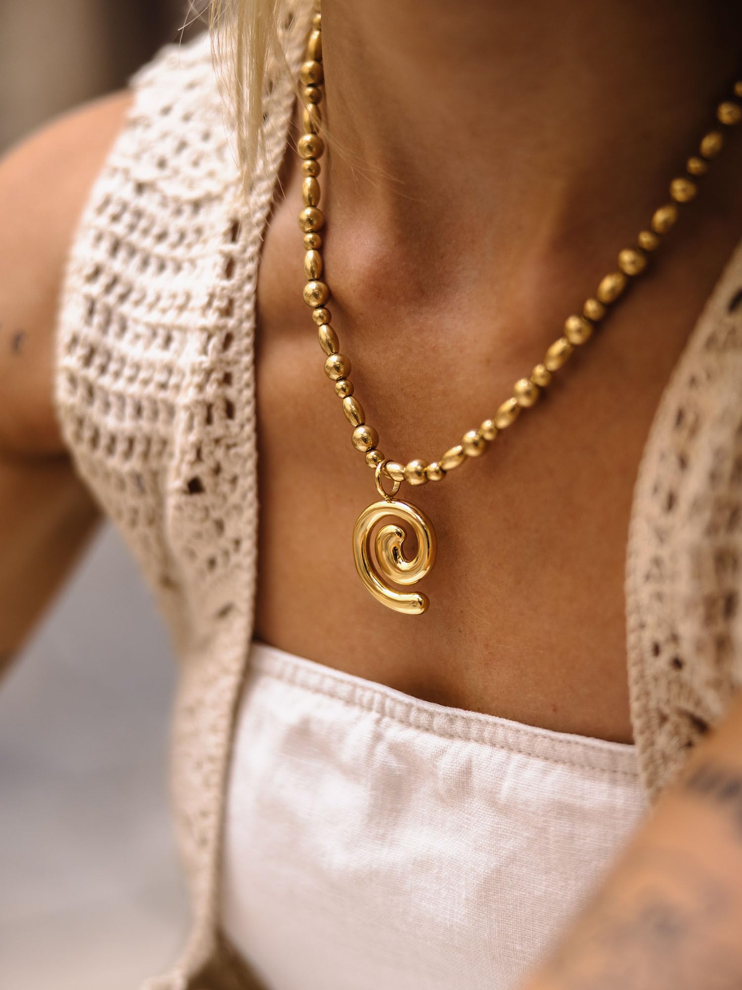Purelei Swirl Kette – Statement Halskette Damen – Edelstahl 14K vergoldet/Roségold/Silber – Spiralanhänger abnehmbar – 40–45 cm verstellbar – Symbol Lebensreise