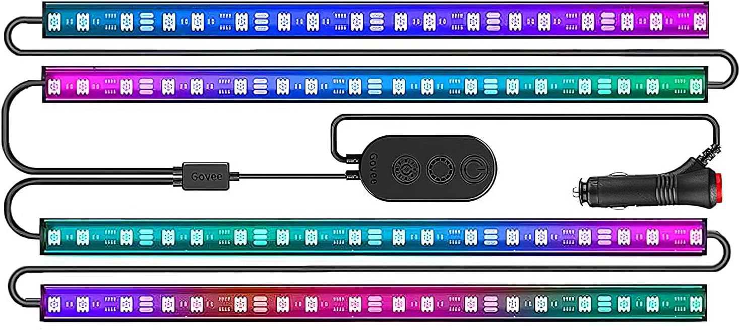 Govee RGBIC Interior Car Lights with App Control, Segmented Colour, 2-Line Design Lighting Kit, DIY Effects, Music and 30 Scene Modes for Cars, Trucks