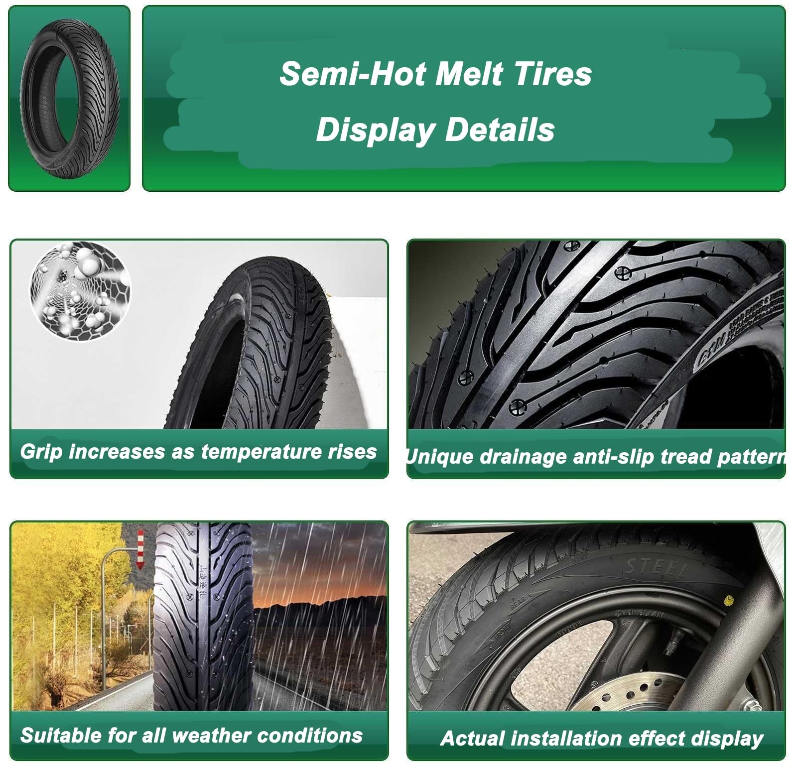 120/70-10 Opona Motocyklowa Tubeless Semi-Slick z Wysokoprzyczepną Mieszaną 120/70/10 Wzór na Deszcz i Śnieg oraz 120 70 10 Wytrzymała Opona Wszechpogodowa