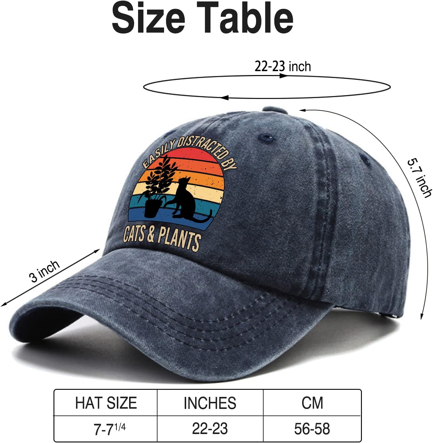 Cats Plants Funny Distressed Washed Blue Baseball Cap, Cat Plant Silhouette Vintage Adjustable Cotton Cap, Retirement Gifts for Men, Christmas Birthday Gifts for Family Cat Lover - Image 2