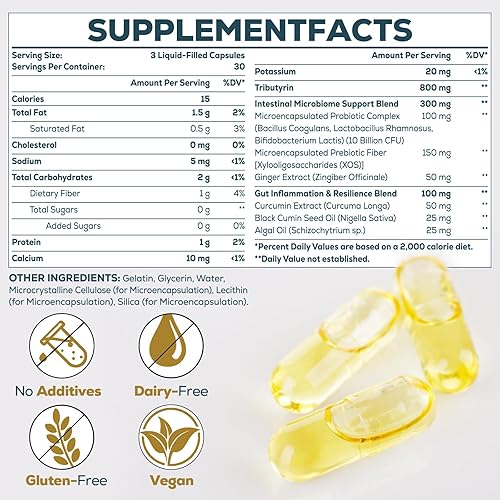 Miniatura 2 de Suplemento de tributirina para intestino e inmune de 800 mg  Alta biodisponibilidad con probióticos y prebióticos microencapsulados - Complejo