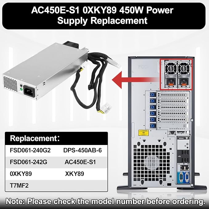 Fuente de alimentación Dell 450W compatible con PowerEdge miniatura 3