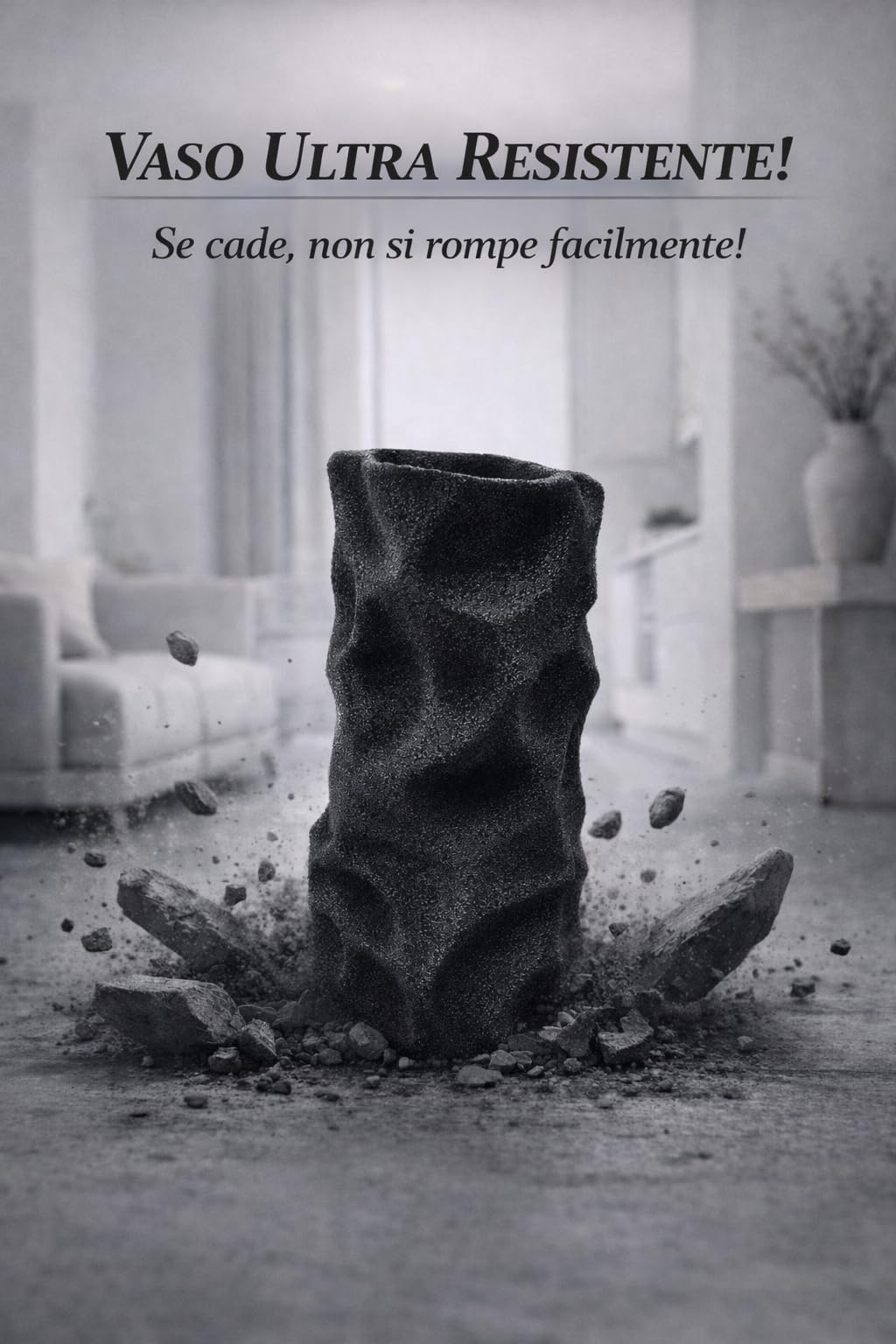 NEXHOME Vaso Decorativo Moderno Made in Italy di Design Artistico Ultra Resistente Antirottura, Scultura Contemporaneo per Arredo Casa, da Interno ed esterno per Tavolo Mensola e Soggiorno(Nero)