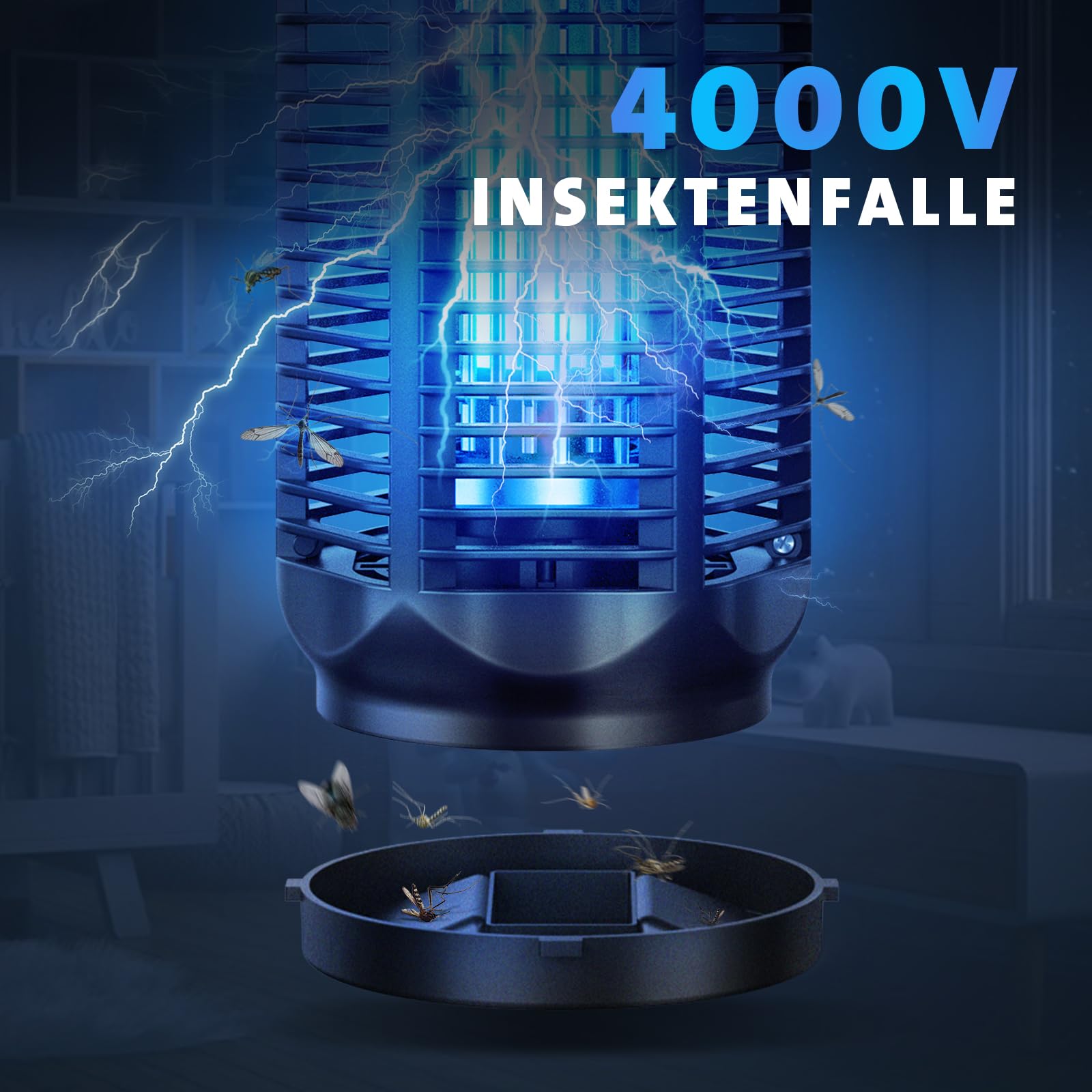 Insektenvernichter Elektrisch, 20 W UV-Lampe Stark Elektrischer Insektenfalle Mückenlampe,Elektrische Mückenfalle Mückenlampe für Garten Innen und Aussen, Wasserdicht