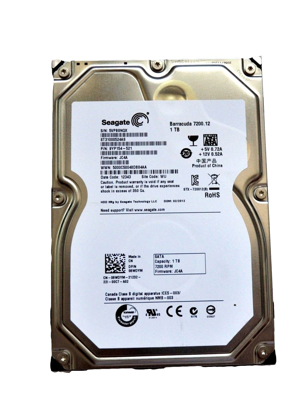 Disco rígido interno SEAGATE ST31000524AS Barracuda 1TB 7200