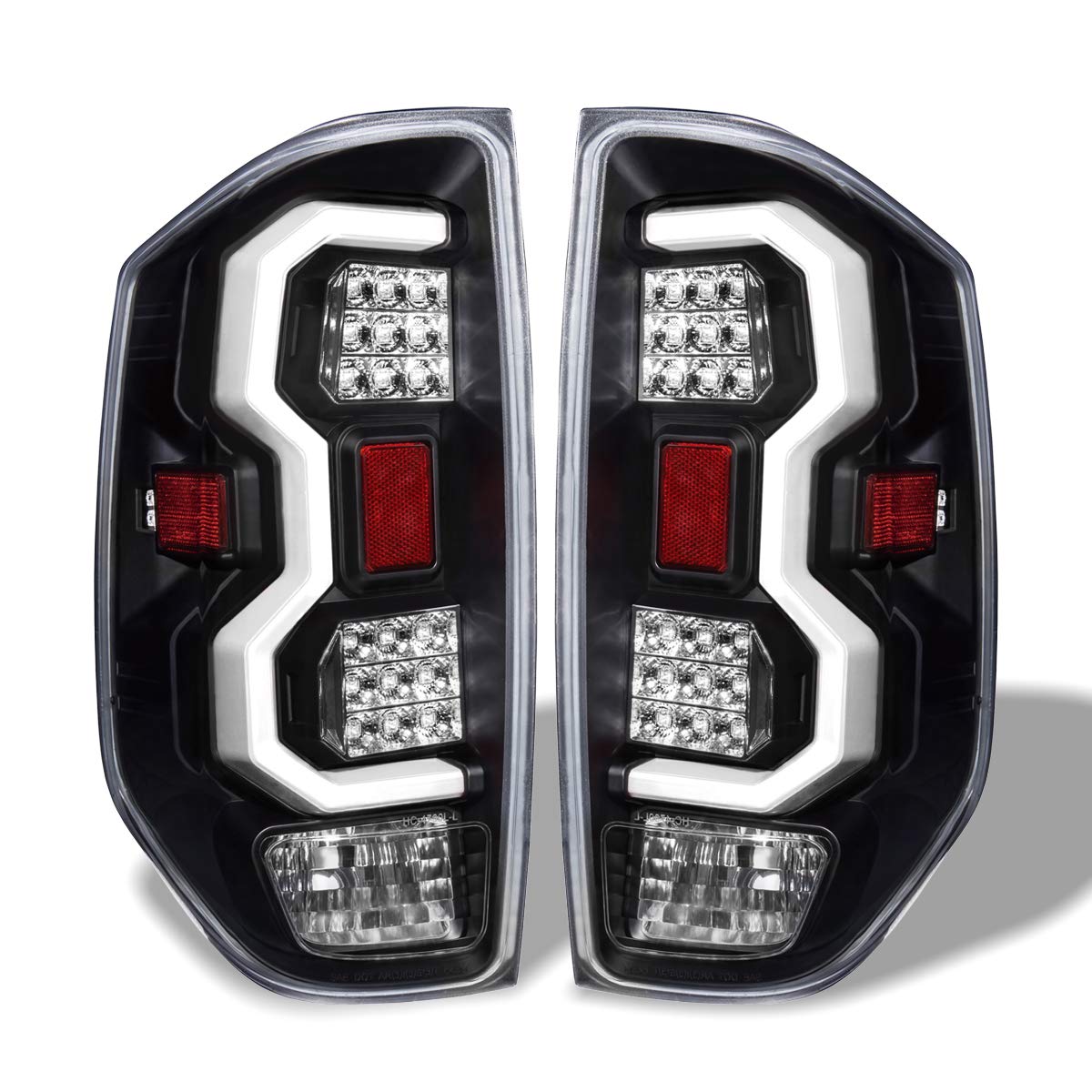 Compatible/Replacement For 2014-2017 Toyota Tundra Tube White Streak Led Tail Lights Black Housing / Clear Lens