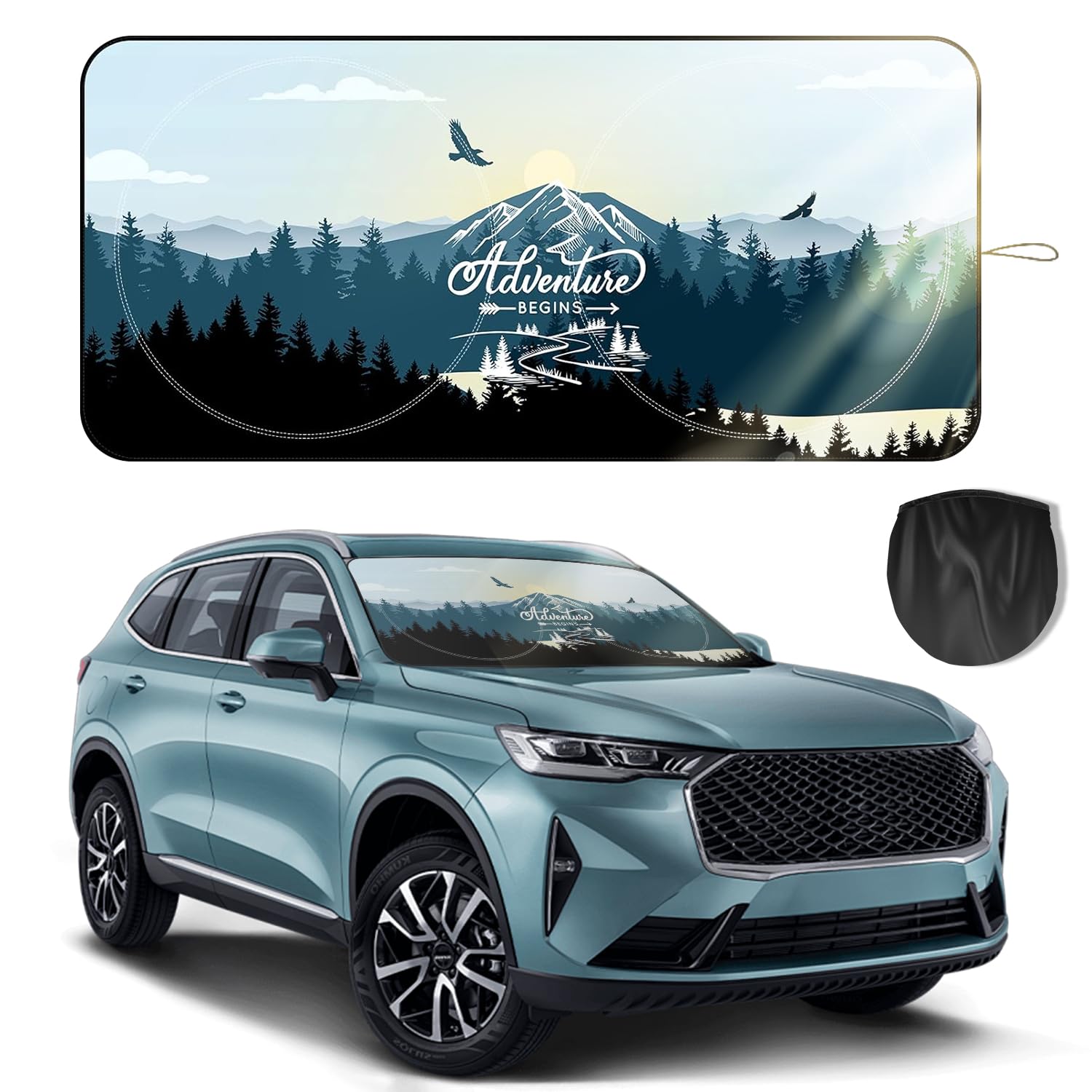 Windshield Sun Shade, Pretty Printed Foldable Car Window Sun Shades for Blocks UV Rays Sun Visor Protector, Automotive Accessories Sunshade for Vehicle Windshield Front Windows