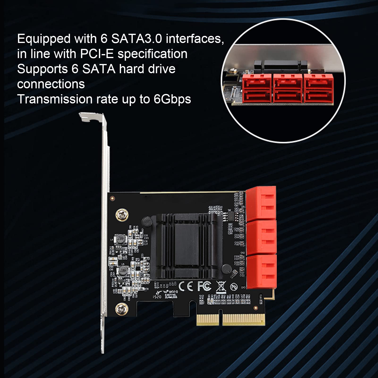 Prise de Carte D'extension PCIE Vers SATA 3.0, 6 Ports SATA 3.0, Pas de Prise D'alimentation dans La Puce ASM, Plus La Conception du Capuchon de Protection Convient Au Disque Dur SATA de 2,5 Pouces