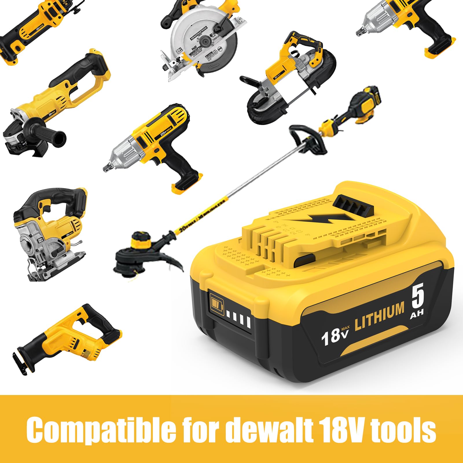 4pcs 5000mAh sostituzione per Dewalt batteria 18V DCB180 DCB181 DCB182 DCB184 DCB200 DCB201 DCB204 con indicatore LED