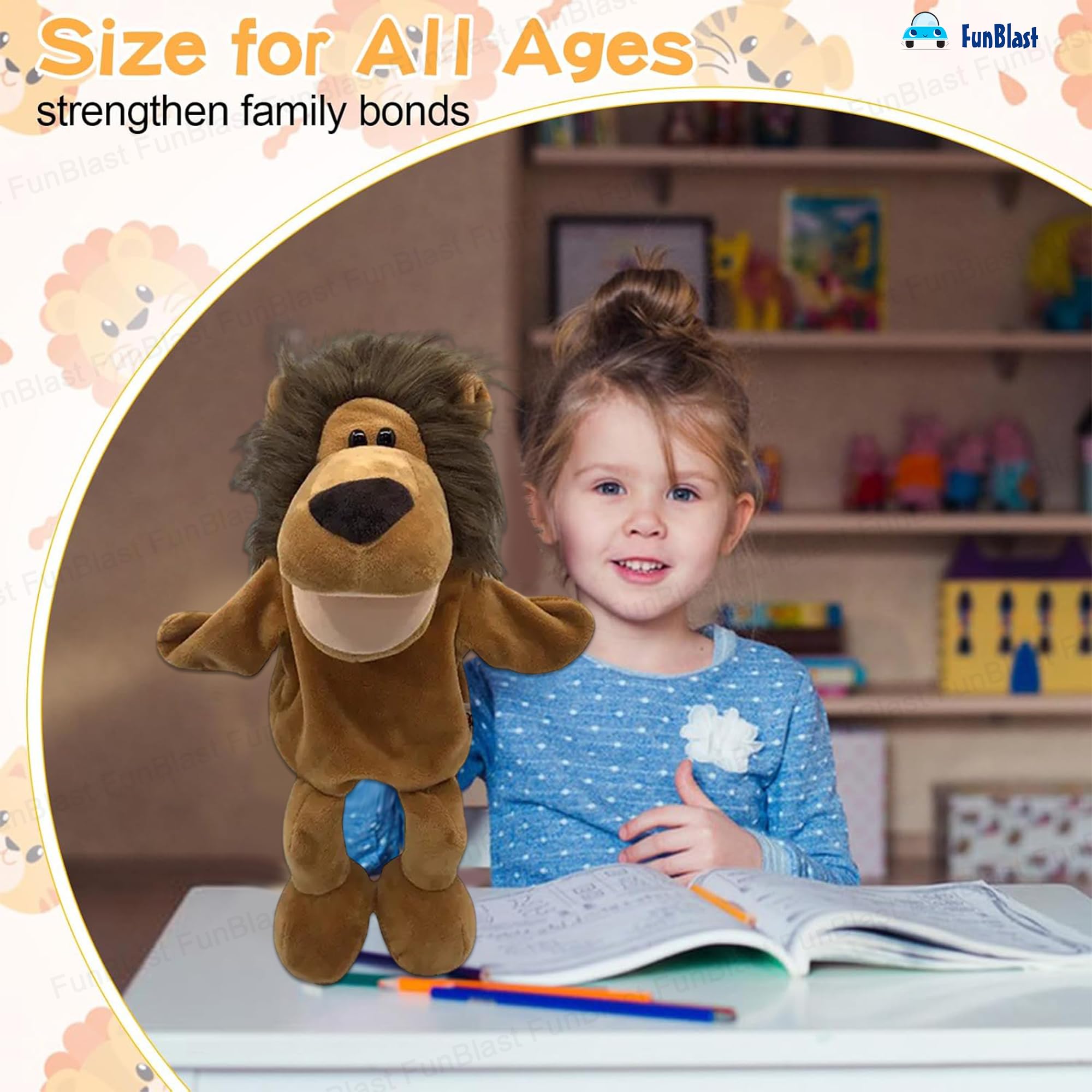 FunBlast Hand Puppets for Kids – Cute Animal Soft & Interactive Plush Lion Puppets for Storytelling, Role Play & Learning Toys, Perfect for Toddlers & Children (Dark Brown) 2