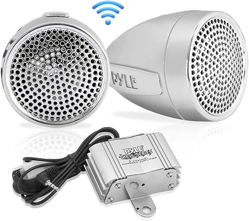 Pyle Sistema de altavoz y amplificador de motocicleta de 300 vatios resistente a la intemperie con dos altavoces impermeables de 2.25 pulgadas,