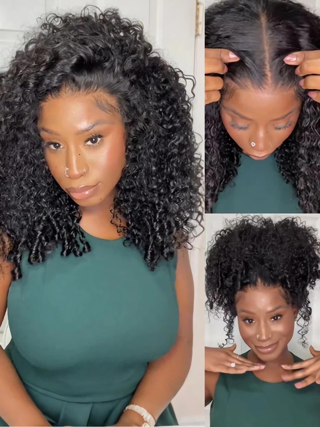 Julia Hair 7x5 Lace Water Curly Texture Wig With Finger Coil Ends Glueless Wigs Human Hair Put On and Go Invisible Lace Pre Plucked Pre Cut Bleached Knots Natural Hairline 18 Inch