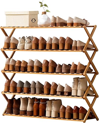 Choclaif Zapateros independientes para armario, zapatero de bambú para dormitorio, entrada, pasillo, armario, sala de estar (5 niveles)