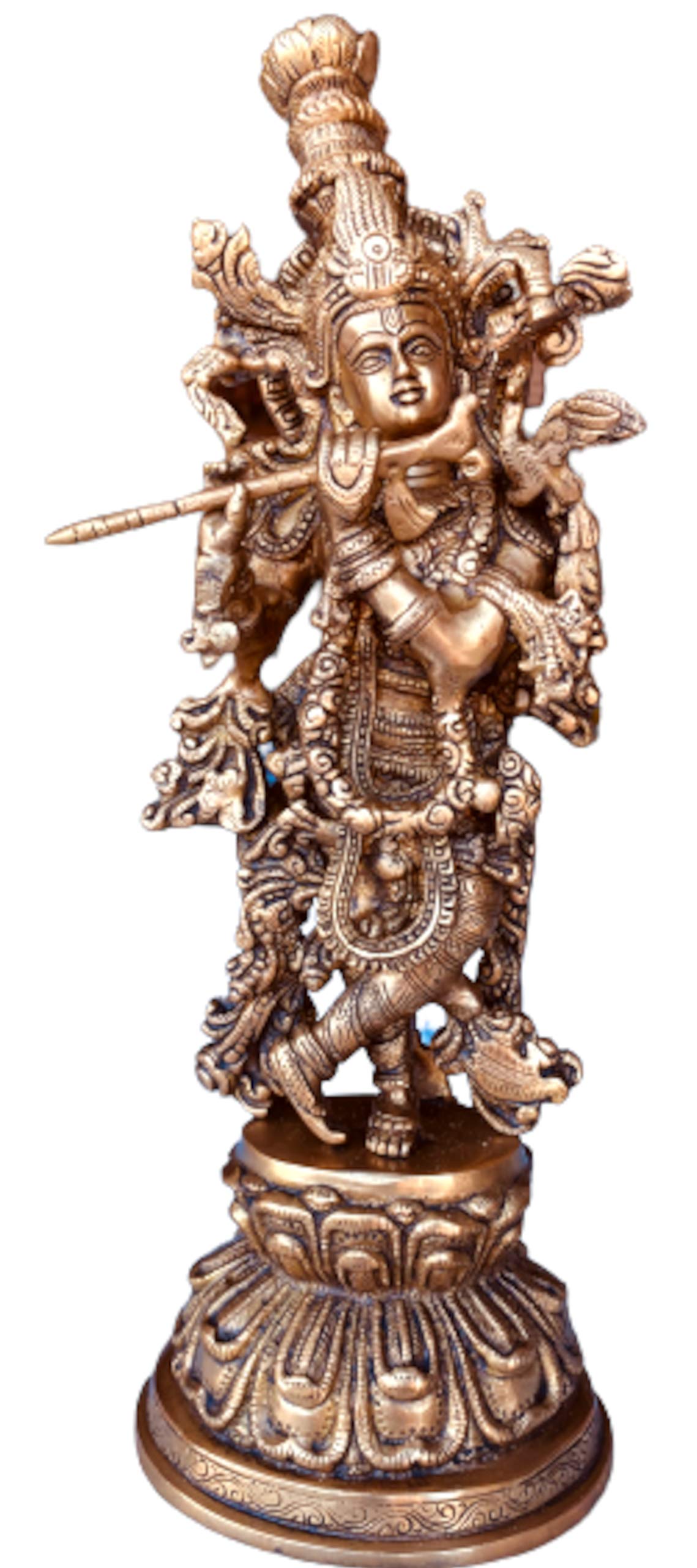 QT S Krishna Brass Statue Antique Krishna Statues 15 Inch Brass Kishan Krishna Murti Idol Statue Sculpture Krishna God of Compassion Tenderness & Love Handmade in Nepal