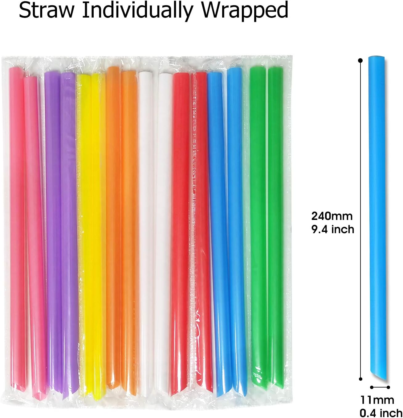 400 Pcs Jumbo Smoothie Straws Boba Straws,Individually Wrapped Multi Colors Disposable Plastic Large Wide-mouthed Milkshake Bubble Tea Drinking Straw(0.43" Diameter and 9.45" long) (400PCS)