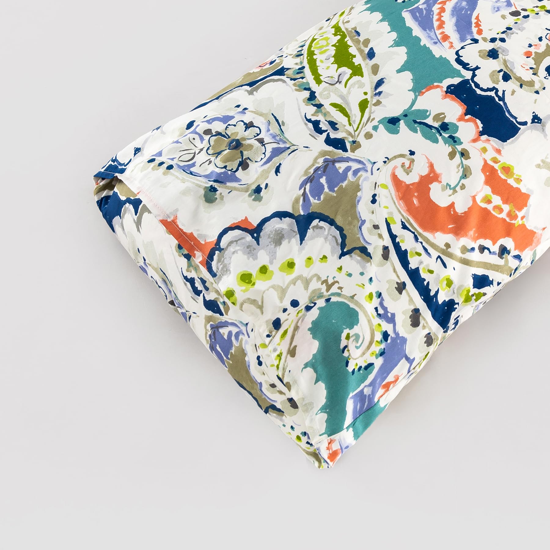 YuHeGuoJi Juego de Funda de edredón Bohemio de Cachemira, 100% algodón, Ropa de Cama tamaño King, Juego de 3 Piezas, 1 Funda de edredón con Estampado de Flores Naranjas y Azules, Funda de edredón