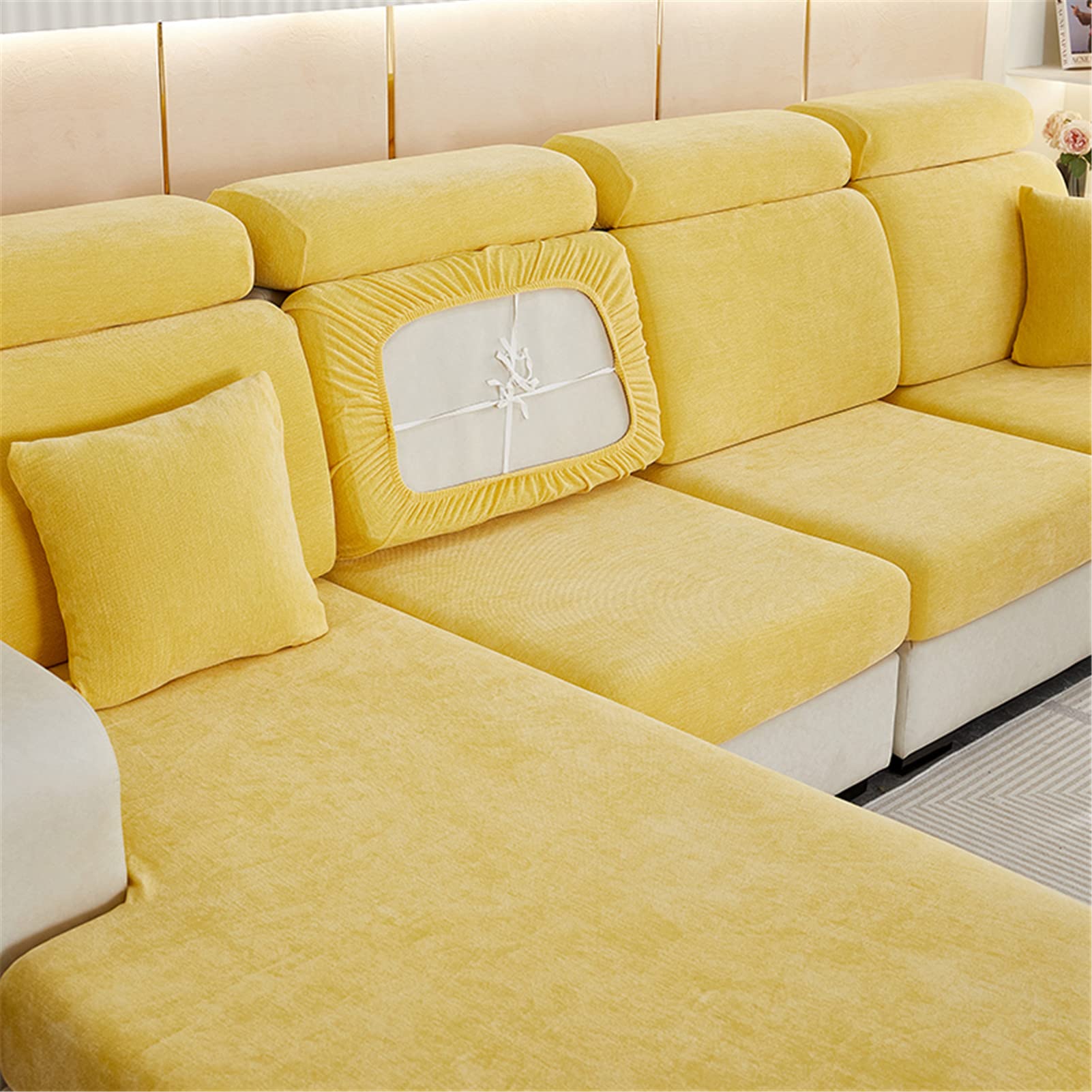 GEBIN Sofa Cushion Covers, High Stretch Chenille Sofa Seat Slipcovers, Couch Cushion Cover Replacement Fitted Washable Sofa Cushion Covers Furniture Protector Cover (Yellow,Backrest)