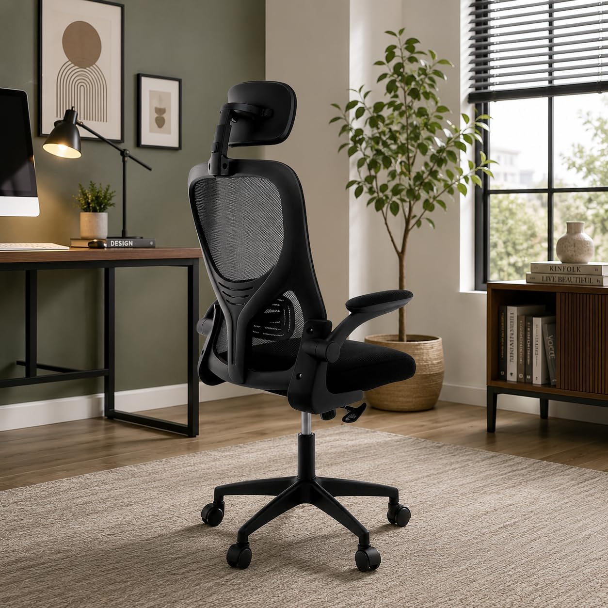 Casa Copenhagen Black | High Back Imported Mesh Fabric Boss Office Chair | Y Design Ergonomic Back Support | 2D Aero Design Adjustable Armrests | Synchro Tilt Lock Mechanism - Image 1