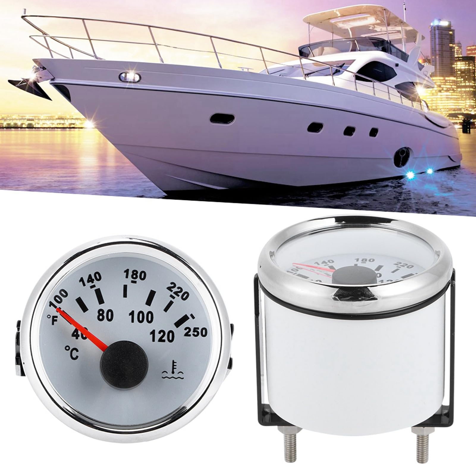 Jauge de température d'eau universelle pour moteur marin de 52 mm de 40 à 120 ℃, compteur de température pour bateau, camping-car, véhicules marins, précis et facile à installer, #612, White Dial