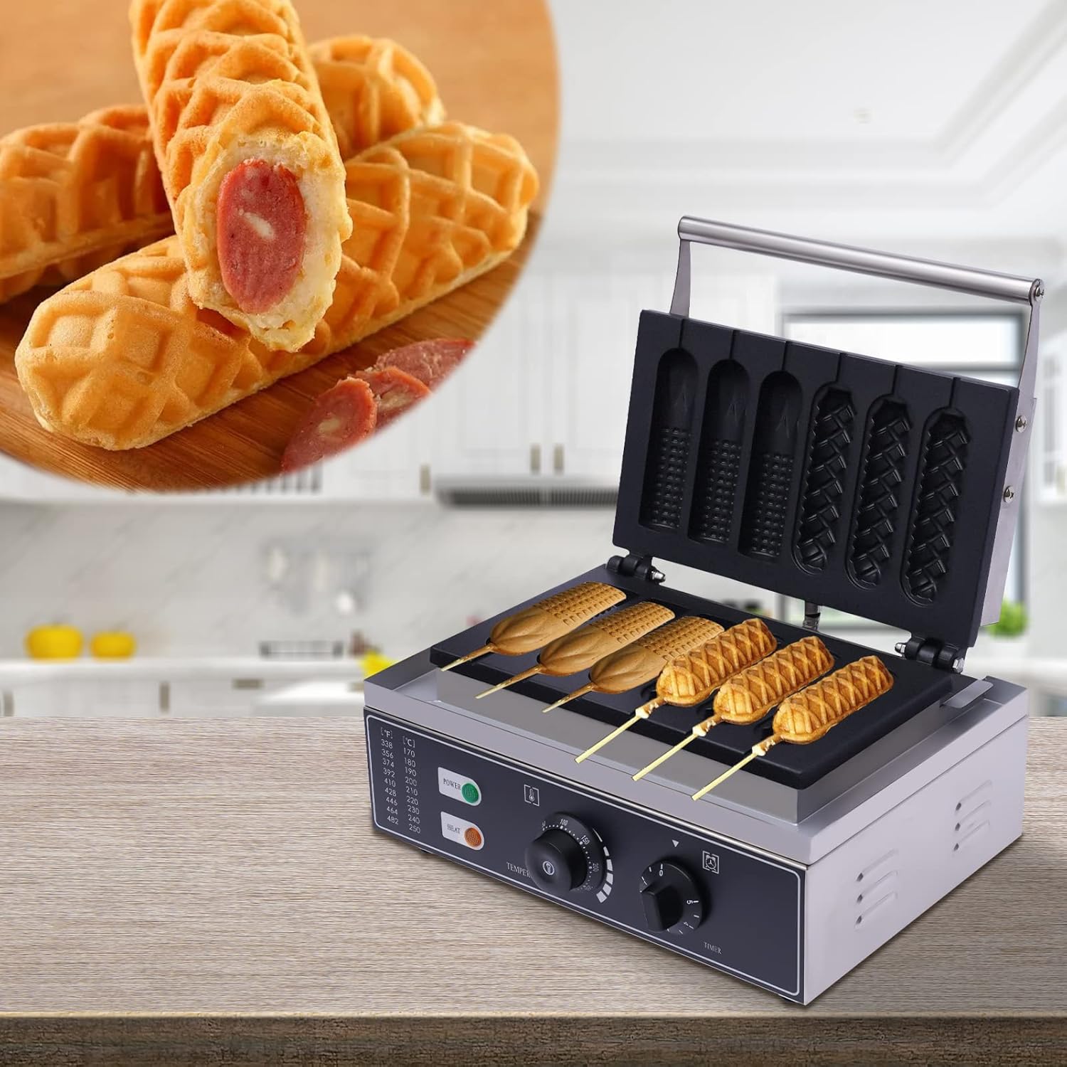 Hotdog Waffle Maker, Commercial Waffle Machine, 110 V 1500W
