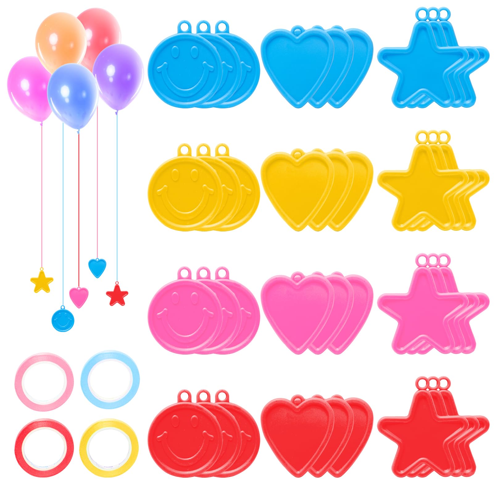 12 Pesi Per Palloncini A Forma Di Stella, Cuori E Smile - Plastica Colorata Con Foro Per Nastro - Per Feste, Compleanni, Matrimoni - 5
