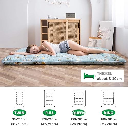 Miniatura 5 de Shiki - Colchón de futón japonés, colchón de tatami japonés, colchón grueso de suelo, tapete de dormir enrollable con funda lavable para dormitorio