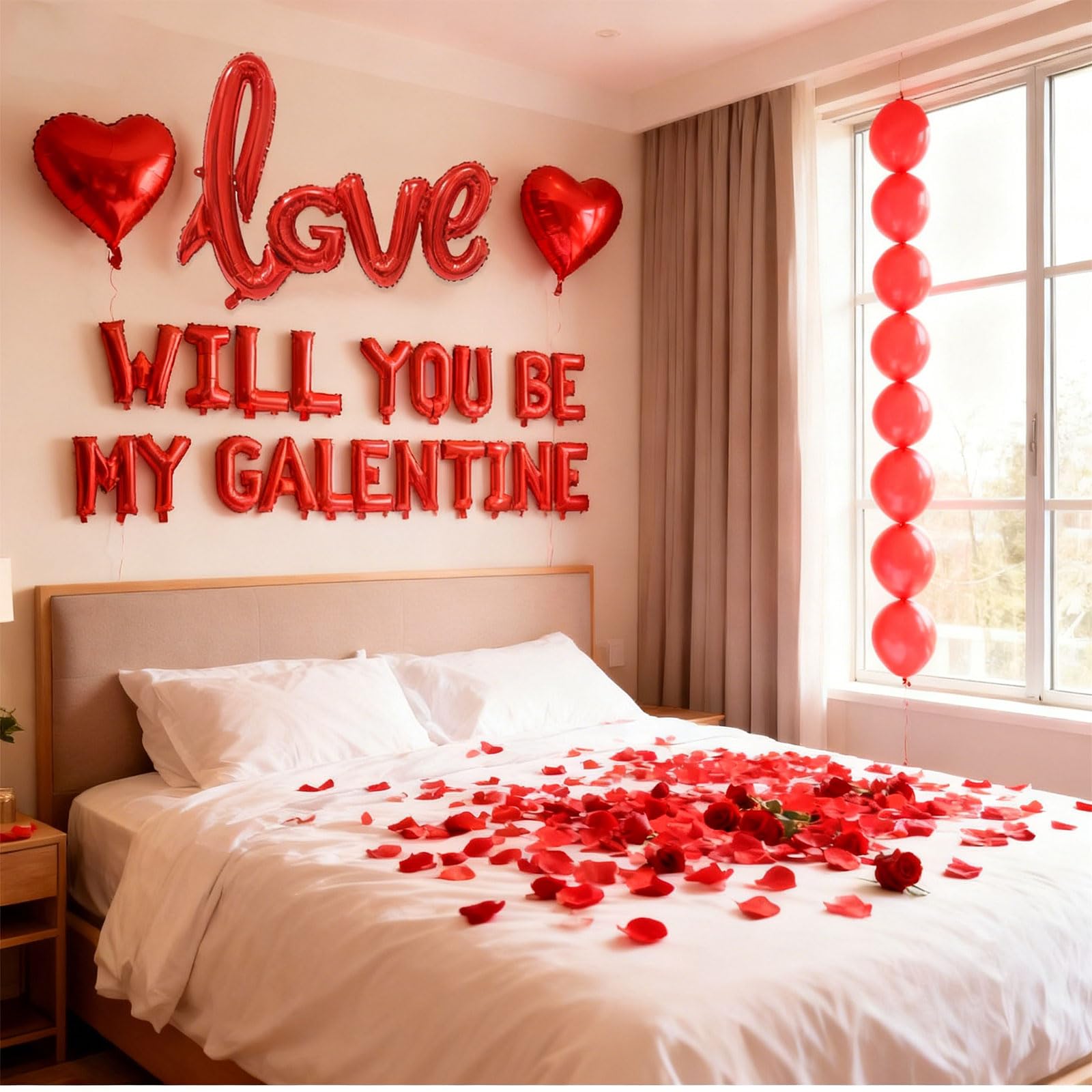 Czerwone balony 'WILL YOU BE MY GALENTINE' na dekoracje walentynkowe - czerwone sztuczne płatki róż 40 cm balon z literami 45 cm balony w kształcie serca szczęśliwy dzień galentyny romantyczny wystrój