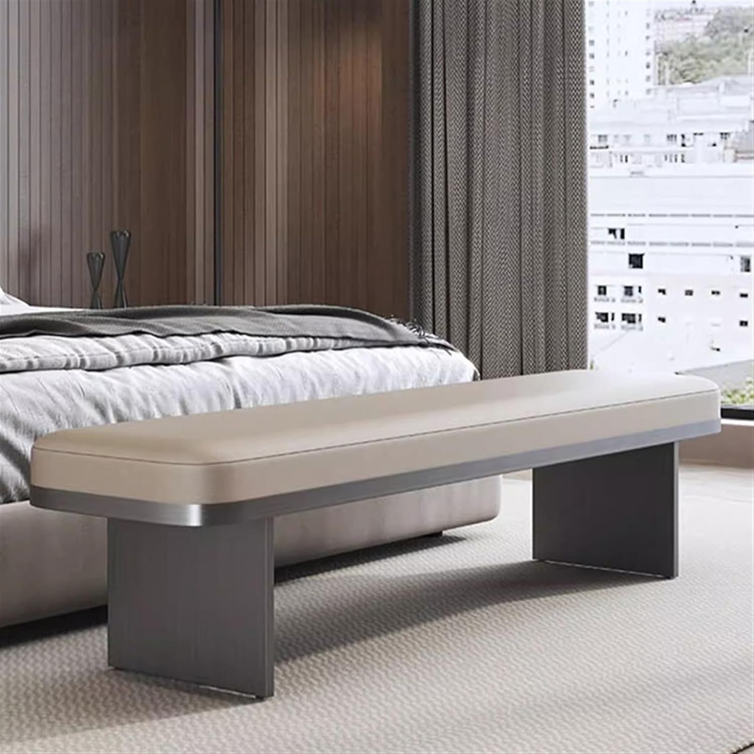 End Stool Stainless Steel Footstool Household Sofa Bedside Stool Dining Chair Light Luxury High-Grade Shoeshine Bench Long Bench Long Bench(160 * 40 * 40cm)