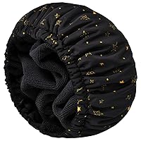 Vista 19 de Gorro de ducha para mujer, gorro de baño negro, reversible, grande, impermeable, ajustable, forro de rizo y banda elástica, dobladillo elástico