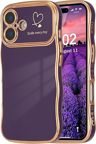 Miniatura 32 de ZTOFERA Funda para iPhone 14 de 6.1 pulgadas, Linda Funda con Marco de Ondas Rizadas con Patrón de Corazones, Borde Chapado de Lujo, Funda de