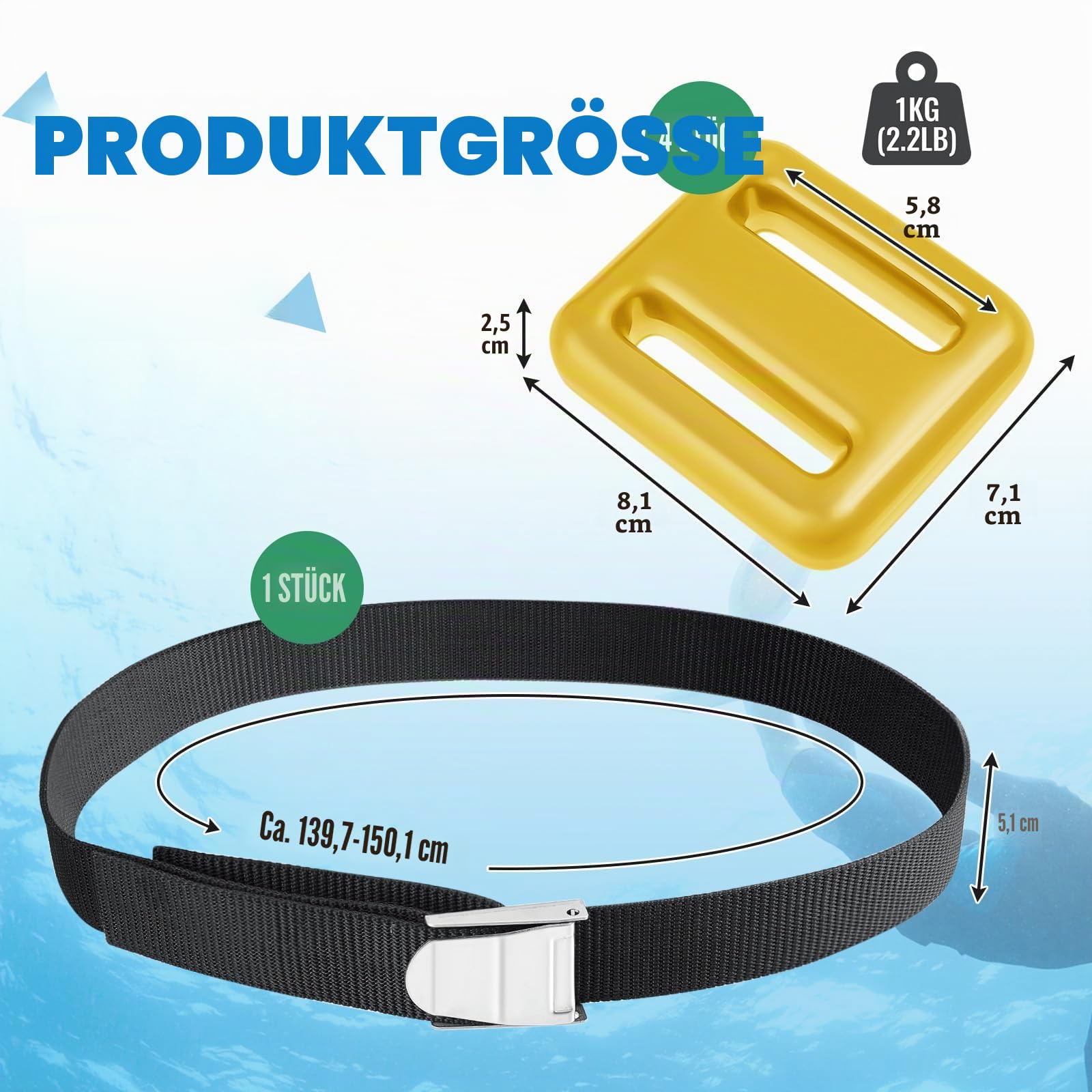 Tellegloww 4 Stück 1 kg Tauchgewichte, Gürtel für Tauchen, beschichtete Tauchgewichte, Nylon, Tauchgürtel mit 1 Metall-Schnellverschluss-Schnalle für freies Tauchen, Speerangeln