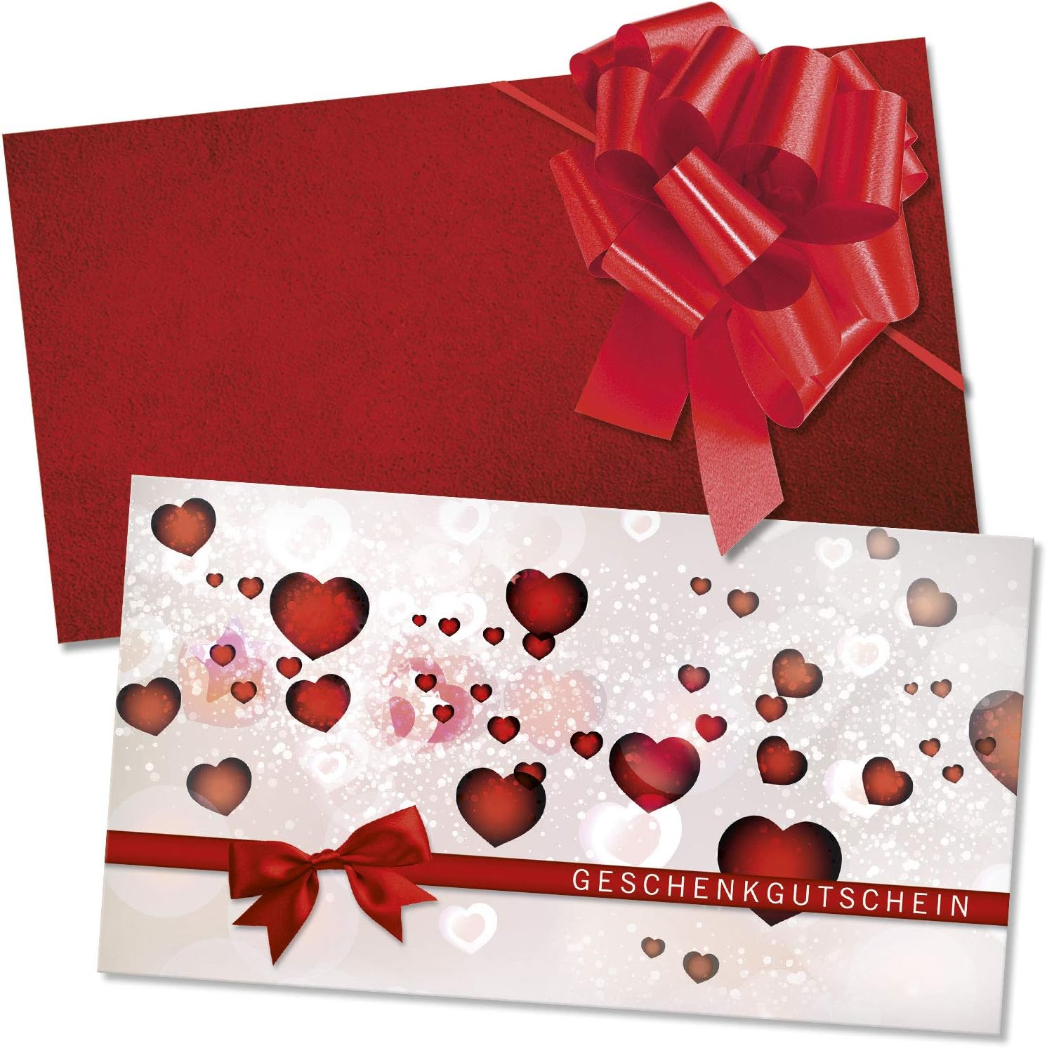 Voucher Set 10 x Voucher + Envelope + Bow. For Mother's Day Valentine's Day Blank to Fill Yourself.