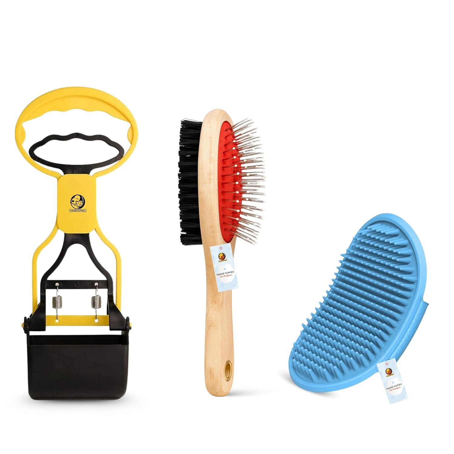 Foodie Puppies Imported Multi Utility Kit for Dogs - Combo of 3 | Dog Potty Scooper | Double Sided Soft Pin Brush | Massag...