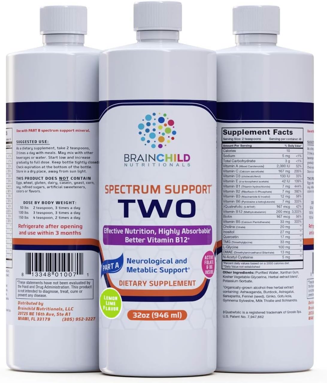 BrainChild Nutritionals Spectrum Support II P5P Vitamins Liquid Supplement for Autism - Bioavailable B6 (P-5-P) with Herbs for Kids & Adults on the Spectrum, Gluten-Free - Lemon Lime 32oz