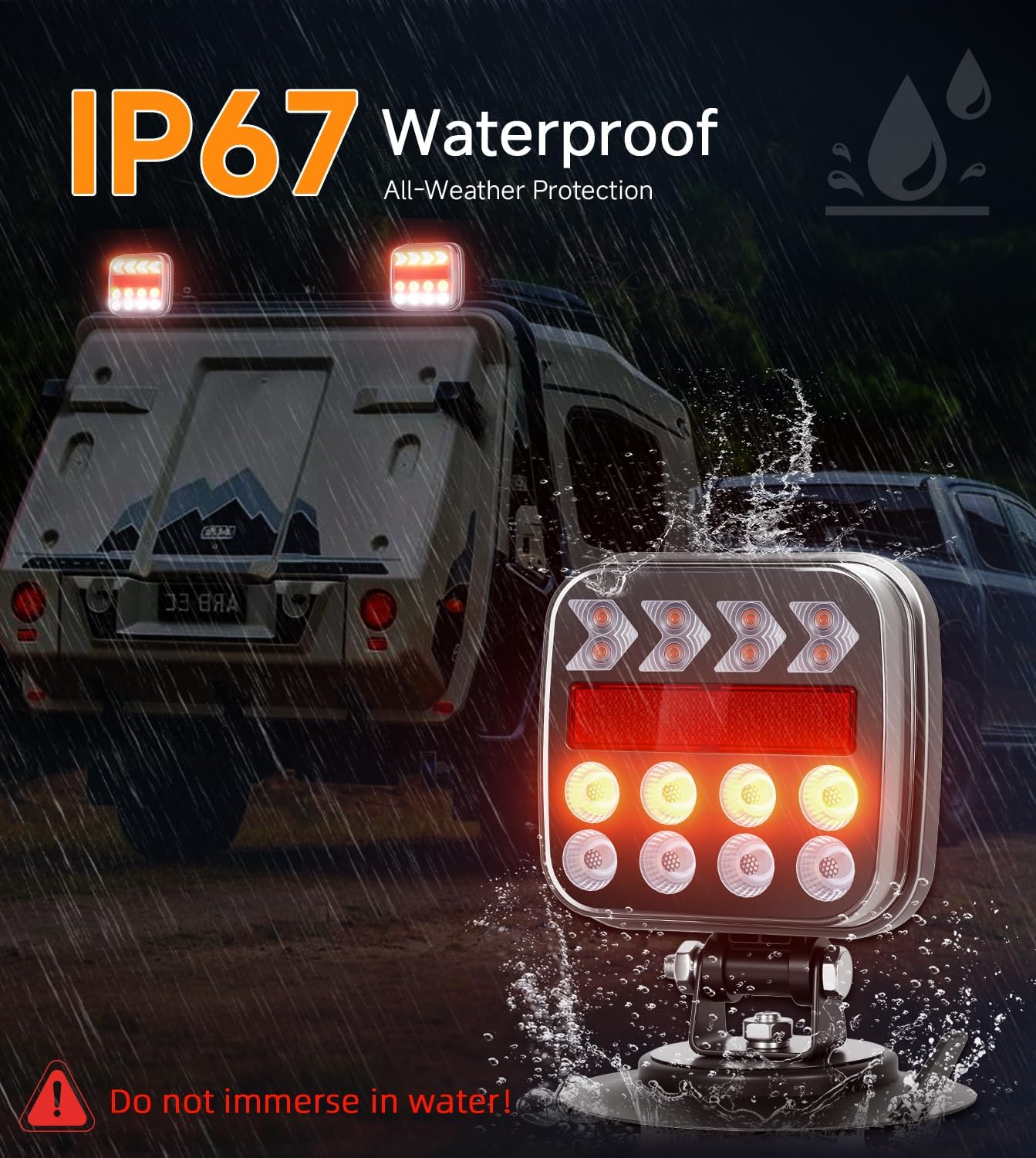 Wireless Trailer Lights Magnetic - Adjustable Magnetic Tow Light with 2 Mounting Options Rechargeable Towing Tail Light Kit Reverse Light for Trucks, Boat, RV, Vehicle, Caravan (SL-5046)