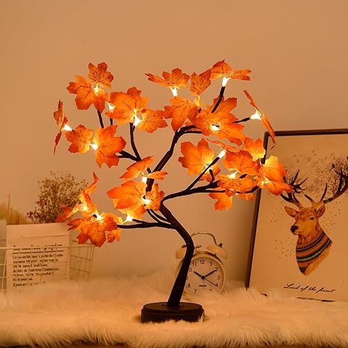 Byncceh 24 luces LED MapleTreeLights- Luces de árbol bonsái para bricolaje, interruptor USB / batería táctil, luces cálidas de hadas para decoración