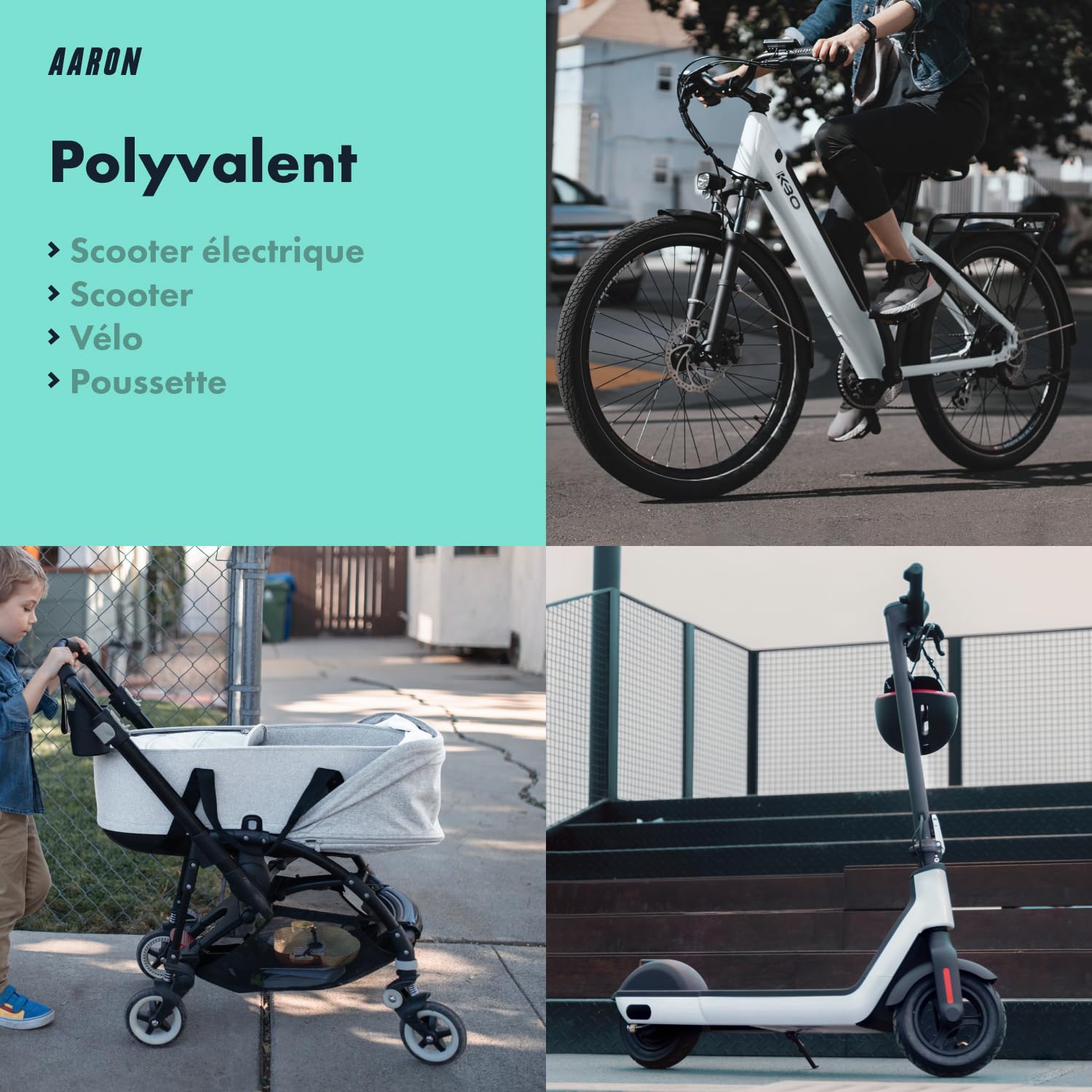 AARON Antivol à menottes pour scooter électrique - Design haute sécurité - Antivol de vélo flexible avec chaîne en acier - Robuste et protection contre les rayures (noir)