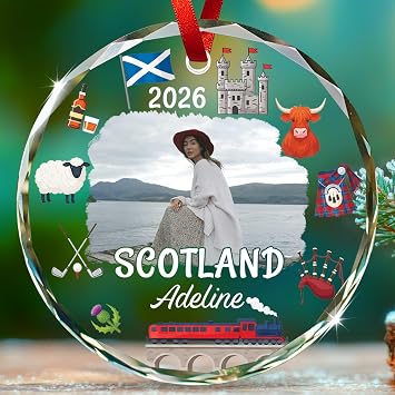Personalized Scotland Symbols Glass Ornament, Custom Photo & Name Scotland Cultural Heritage and Traditions Christmas Ornament, Trip Souvenir Ornaments Xmas 2026, Gift for Men Women Traveler
