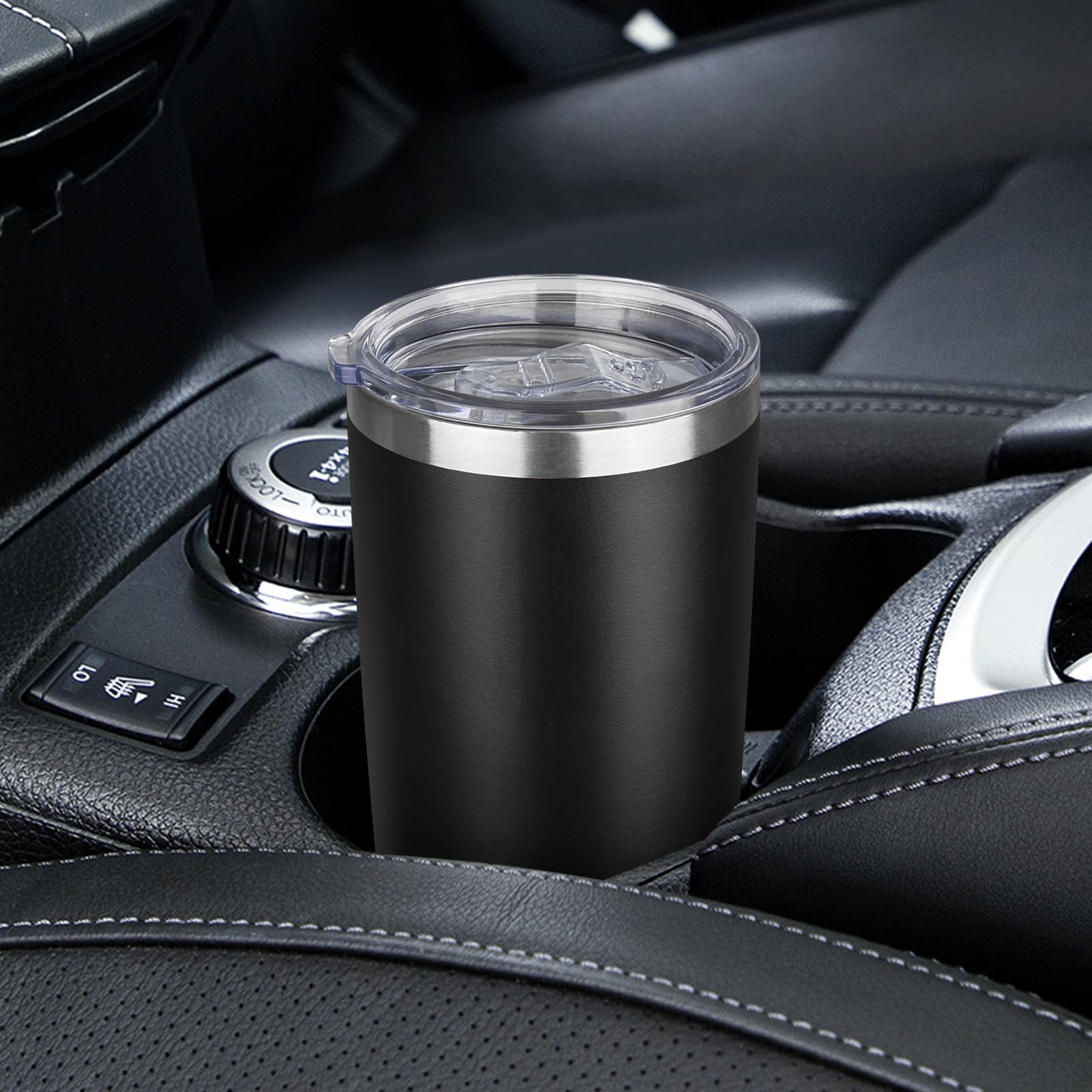 OWS grownups Trinkbecher mit Deckel, Edelstahl, isoliert, Reise-Kaffeebecher, doppelwandig, vakuumisoliert, Wasserbecher, Geschenk für Weihnachten, Damen, Herren, Ihn, Zuhause, Büro, Schwarz, 1 Stück