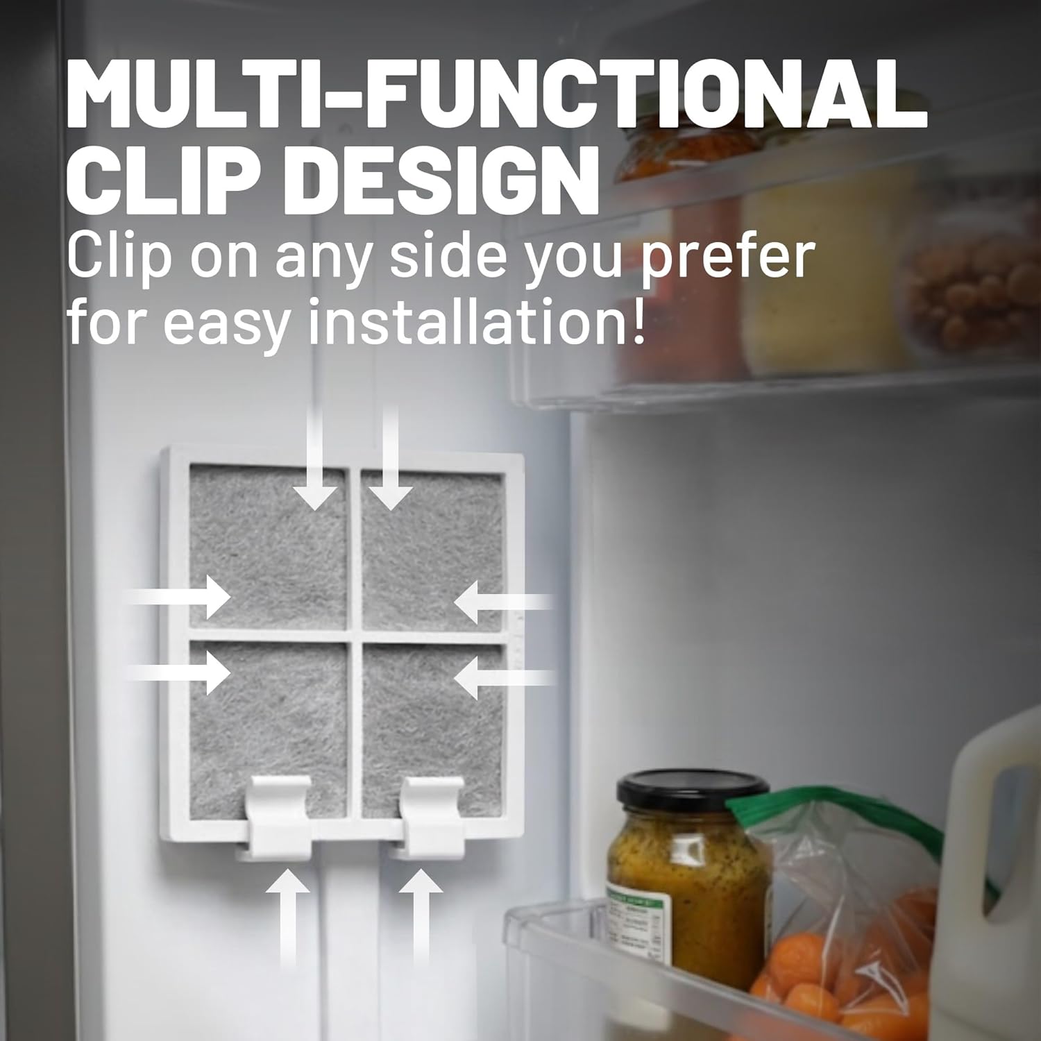 Universal Air Filter & Nylon Mounting Clip (3-Pack Filters) for Small Spaces, Bathroom Cabinets, Kitchens, Fridge- High-Performance Carbon Technology & Precision Fit Holder