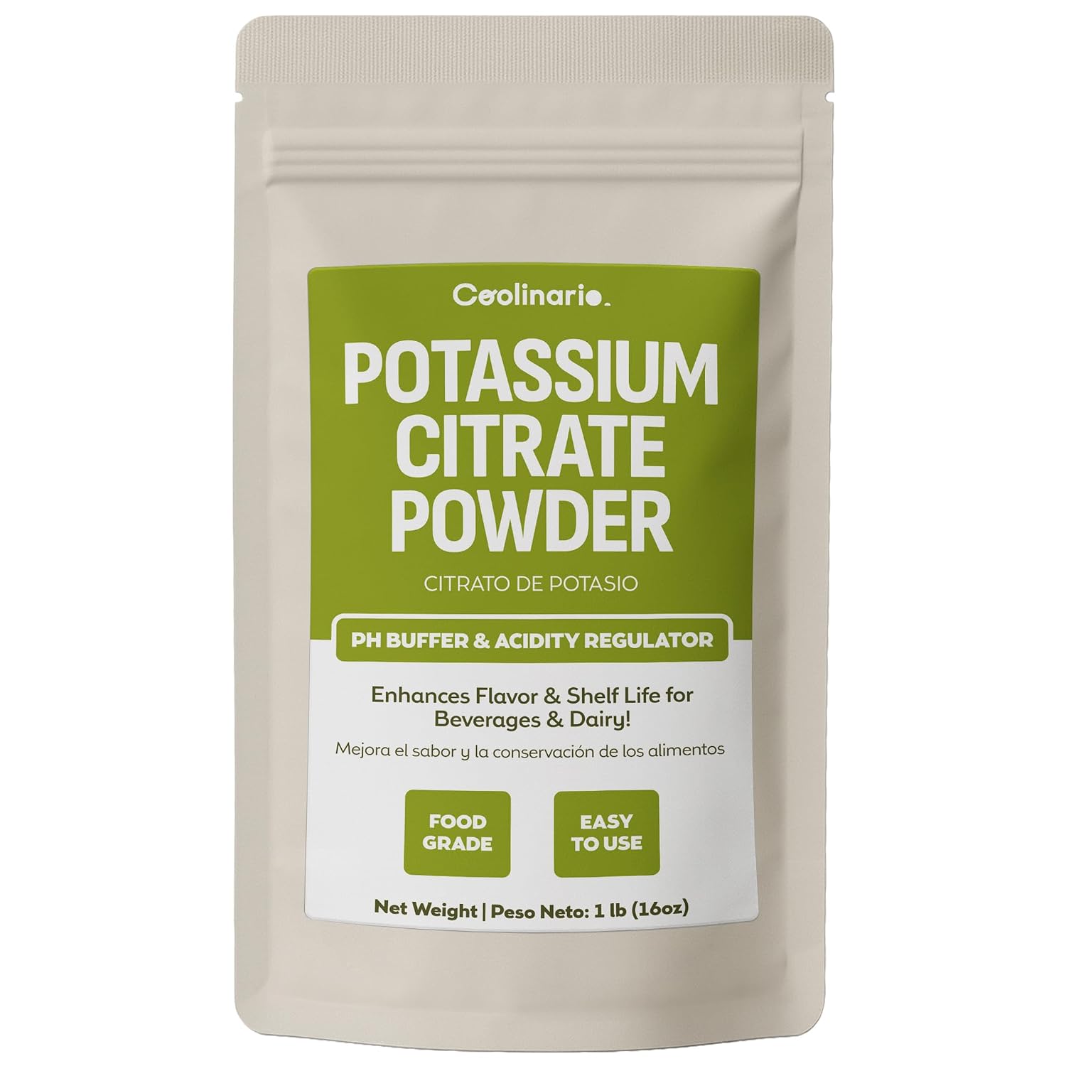 Coolinario Potassium Citrate Powder (1 LB) Food Grade | pH Buffer & Acidity Regulator for Beverages & Dairy, Ideal for Sports Drinks, Cheese & Jams, Enhances Flavor & Shelf Life