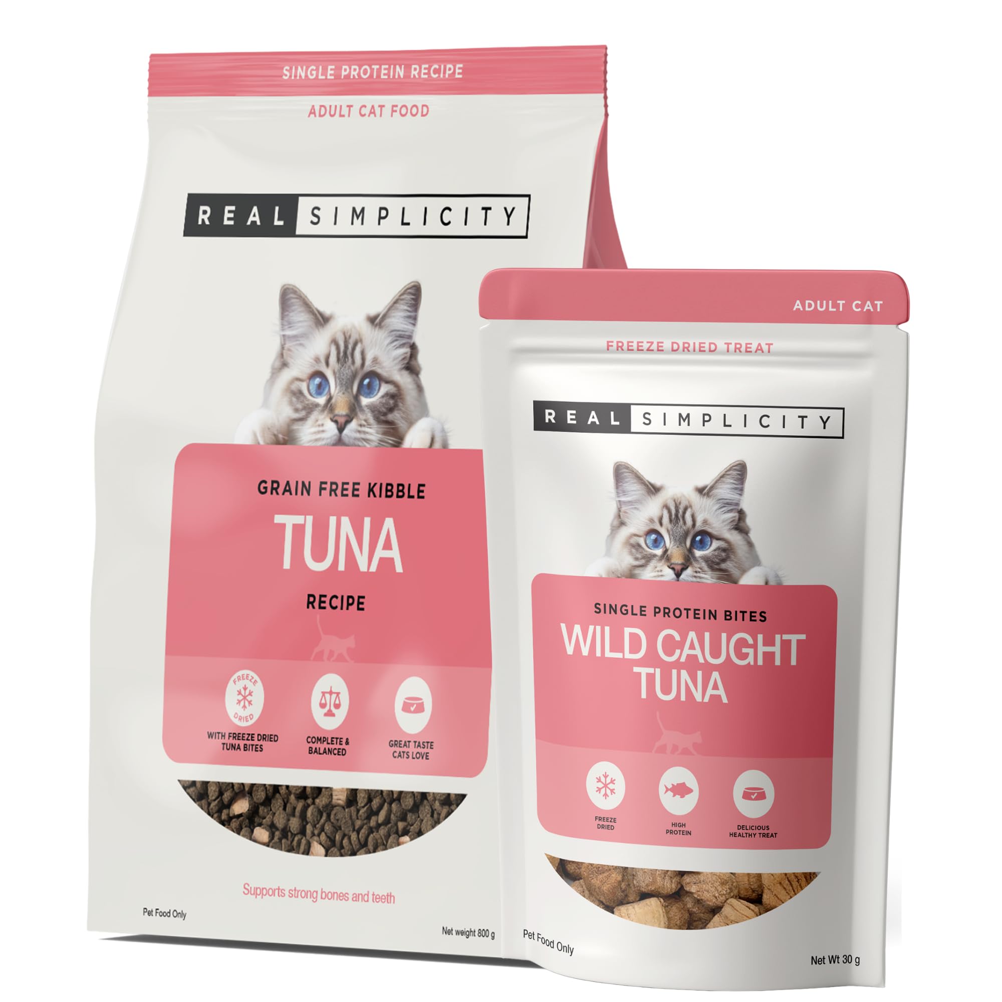 Grain Free Dry Cat Food (800g), Wild-Caught Tuna with Freeze-Dried Pieces, 55% High Meat Recipe, Single Protein Kibble for Adult Cats + Extra 30g Pack of Freeze-Dried Bites