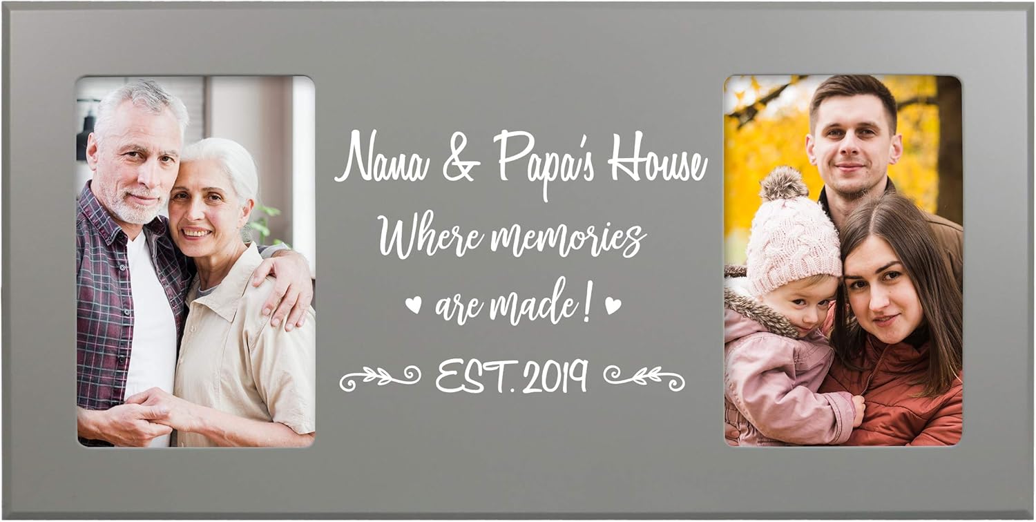 LifeSong Milestones Gifts for Grandparents Double 4” x 6” Photo Frame Family Wall Decor with Grandchildren’s Names for Home 8” x 16” Grey (Nana Grandchildren)
